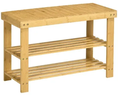 Zdjęcie produktu dla Półka na buty z bambusa, 3-poziomowa | Kolor: naturalny | Wymiary: 70x28x45 cm