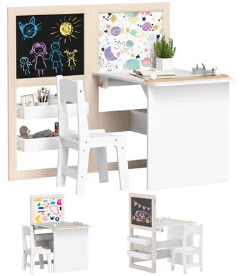 Productafbeelding van Kindertafel met stoel - Activiteitentafel 3-in-1 - Opklapbaar tekentafel - Houten frame - Wit