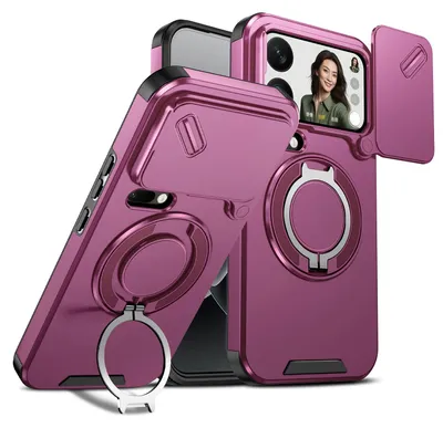 Produktbild von Handyhülle für Xiaomi 18 Pro Max Dual-Layer Stoßfest Militär Hülle mit Dia Kameraschutz, Magnetisch Ring Ständer Violett