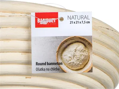 Zdjęcie produktu dla BANQUET NATURAL okrągła taca do wyrastania chleba 21 x 21 x 7,5 cm, czterolistna koniczyna