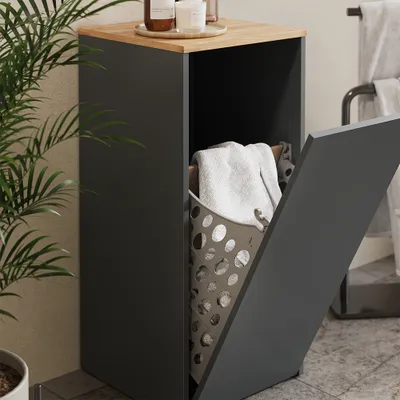 Zdjęcie produktu dla Szafka łazienkowa Vicco Viktor Antracyt/złoty dąb 40.2 x 88.2 cm z koszem na pranie, Model 55163