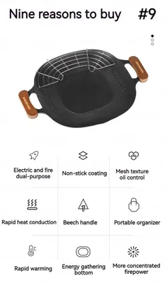 Produktbild von Outdoor Grillpfanne - BBQ Bratpfanne - Antihaftbeschichtung - Camping und Grillen - 43x33 cm - Mit Griff - Schwarz