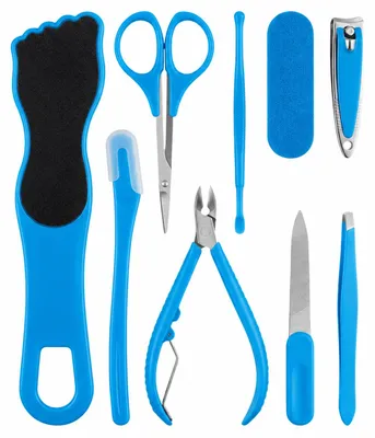Immagine prodotto di Set di accessori per manicure: separatore, forbici, lima, colore blu, Immagine generata dall'IA