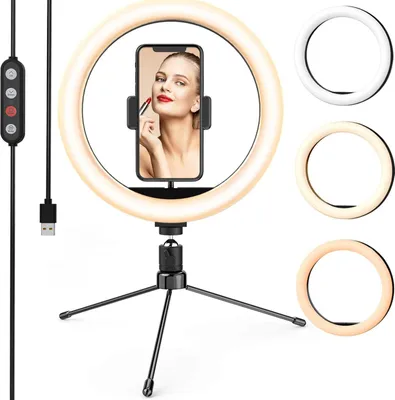 Produktbild von Fine Life Pro 10.2" 26cm Selfie Ringlicht mit Stativ Ringleuchte mit Handyhalter Tischringlicht, bluetooth Fernbedienung fuer Fotografie Live-Stream Make-up TIKTOK YouTube-Video