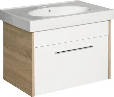 Produktbild von Badmöbel-Set Pelipal Lagos BxHxT 80 x 58,5 x 48 cm Frontfarbe weiß hochglanz mit Waschtisch Keramik weiß 382.000810