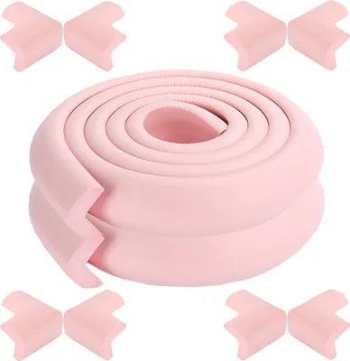 Image de CANDeal 4 mètres de protection des bords en forme de L et 8 x kit de protection des coins, mousse haute densité premium bébé outil ménager de protection pour table, banc et autres meubles de maison - Rose