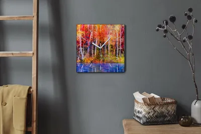 Produktbild von Coloray Hodiny Unikátní 30x30 cm  Tiché hodiny Pro obývací pokoj a kuchyň Nástěnné hodiny Plátno Bílé ručičky hodin - Barevné malování stromů