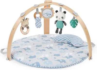 Productafbeelding van Baby Speelkleed - Activiteitenmat Baby - Baby Ontwikkeling - Houten Speelboog - 49 x 82 cm - Olifant Thema