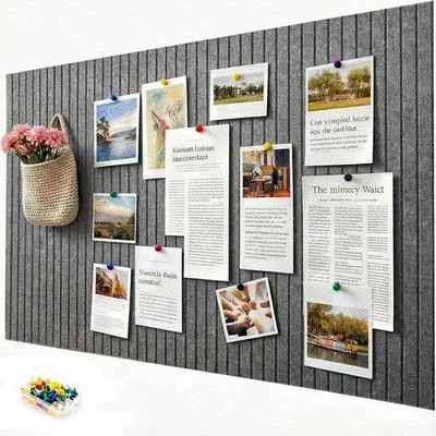 Immagine prodotto di Lavagna in feltro autoadesiva per memo, foto e ispirazioni. Decorativa e pieghevole, colore grigio chiaro, dimensioni 60 x 40 cm, in poliestere, ideale per ufficio e casa