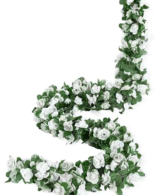 Obrázek produktu pro Umělý květinový girlanda - Růžová girlanda - 2,45 m - Bílá - 5 kusů - Na svatbu, narozeniny a výročí