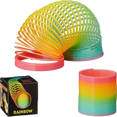 Productafbeelding van Regenboogspiraal springspiraal loopveer - Diameter ca - 70 mm - Hoogte ca - 65 mm - Regenboogkleuren - Kunststof