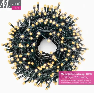Produktbild von Meisterhome® LED Weihnachten Weihnachtsbeleuchtung Lichterkette Tannenbaum innen/außen Warmweiß - 500 LEDs - 37.5m + 5m Zuleitung
