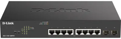 Obrázek produktu pro D-Link DGS-1100-10MPV2, 8x 1000Base-T 802.3af/802.3at PoE, 2x SFP, 130W PoE budget