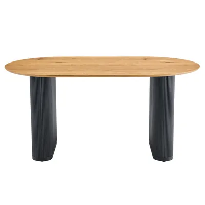 Produktbild von Esstisch MAXIM schwarz/eicheoptik - moderner Tisch 160 x 90 cm, design Küchentisch oval mit Säulenbeinen und Lamellen, Esszimmertisch für 6 Personen