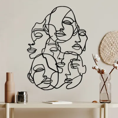 Image de Wallity, Facce-1, accessoire mural décoratif en métal, noir, 100 % METAL, 42 x 60 cm