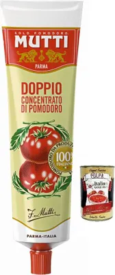 Produktbild von Mutti Doppio Concentrato di Pomodoro,Doppeltes Tomatenkonzentrat,100% Italienische Tomate,130g Tube + Italian Gourmet Polpa di Pomodoro 400g Dose