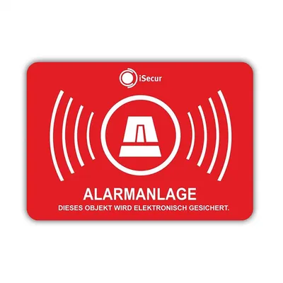 Zdjęcie produktu dla Zestaw 3 naklejek „System alarmowy” I hin_120 7x5 cm I Uwaga: budynek jest zabezpieczony systemem alarmowym I do szyb okiennych, drzwi I naklejane na zewnątrz, odporne na warunki atmosferyczne