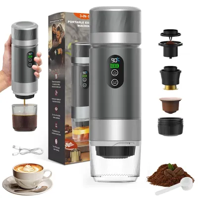 Kaffeemaschine, 3-in-1, 80 ml, USB, Kapseln & gemahlen, grau