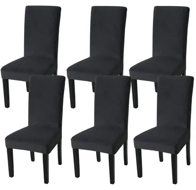 Immagine prodotto di Copri sedie in velluto, set da 6, elasticizzati, universali, lavabili, colore nero