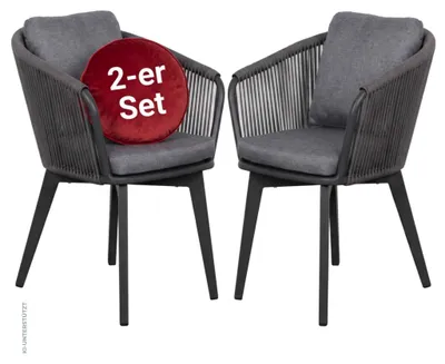 Produktbild von 2er Set Diningsessel Cadiz Rope mit Kissen uni grey