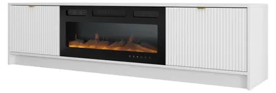 Produktbild von MIRJAN24 TV-Lowboard Tireno EF mit Kamin, TV-Tisch mit Klappe, Aluminiumgriff in der Farbe Gold (Farbe: Weiß Velvet)