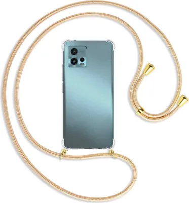Produktbild von Handykette Backcover-Schutzhülle mit Band (Metall goldfarben) für Motorola Moto G72 (6.55'') - Goldkordel