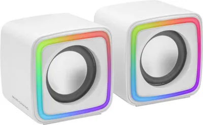 Image de Mars Gaming MSCUBEW Blanc, haut-parleurs de jeu RGB compacts, processeur sonore DSP 8W, contrôle du volume