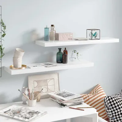 Productafbeelding van Maison Exclusive - Zwevende wandplanken, 2 stuks, hoogglanzend wit, 90x23,5x3,8 cm, MDF