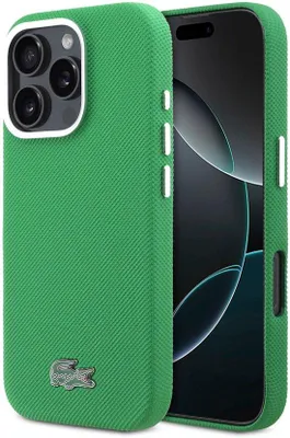 Immagine prodotto di Lacoste iPhone 16 Pro Verde dragoncello, compatibile con MagSafe, bordi in metallo