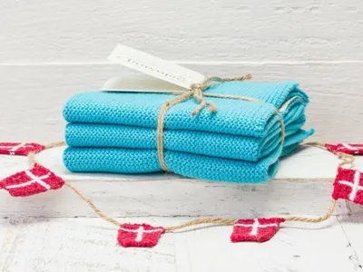Produktbild von Solwang Wischtuch TÜRKIS gestrickt 3er Set Spültuch Wischlappen Küchentuch Aqua