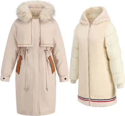 Produktbild von ASKSA Winterjacke Damen Kapuzen Fleece Gefüttert Parka Mantel Jacke, Aprikose, S