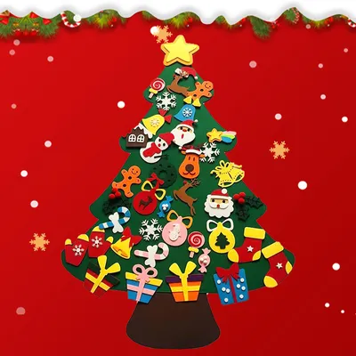 Produktbild von Filz Weihnachtsbaum,Weihnachtsbaum mit LED,3.3ft Weihnachtsbaum Dekoration DIY Filz Vitrine mit 30 abnehmbaren Ornamenten Weihnachtsgeschenke für Kinder Weihnachtsdekoration