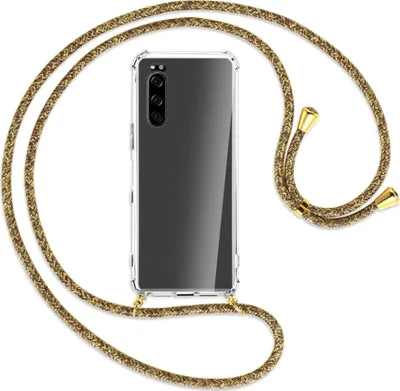 Produktbild von Handykette Backcover-Schutzhülle mit Band (Metall goldfarben) für Sony Xperia 5 - braun+beige