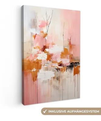 Produktbild von MuchoWow® - Leinwandbilder - Farbe - Rosa - Orange - Abstrakt - Kunst, Wandbild, Wanddeko Bilder Wohnzimmer, 40x60 cm