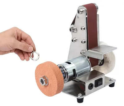 Immagine prodotto di Mini smerigliatrice a nastro elettrica - modello da banco - 7 livelli di velocità - motore 775 - 100–240 V - spina europea - colore argento
