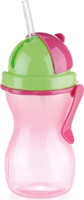 Produktbild von Kindertrinkflasche mit Trinkhalm BAMBINI 300 ml, grün, rosa