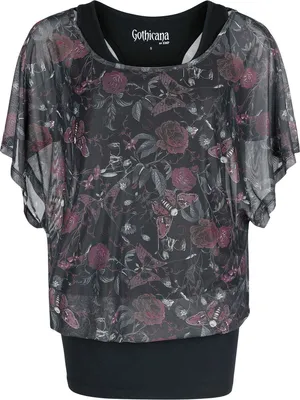 Produktbild von Gothicana by EMP Damen schwarzes T-Shirt mit floralem Allover Print S