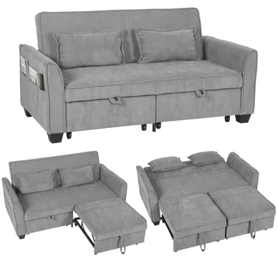 Produktbild von 2-Sitzer-Schlafsofa, 4-in-1 L-förmiges Ausziehsofa mit verstellbarer Rückenlehne und Seitentaschen, Grau