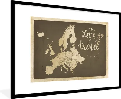Produktbild von MuchoWow® MuchoWow® Gerahmtes Poster Karte Europa - Zitat - Vintage 90x60 cm - Poster mit zchwarzem Bilderrahmen - Wanddekoration - Fotos