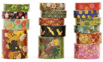 Produktbild von Set mit 15 japanischen Sakura-Washi-Bändern mit traditionellen Kimono-Motiven