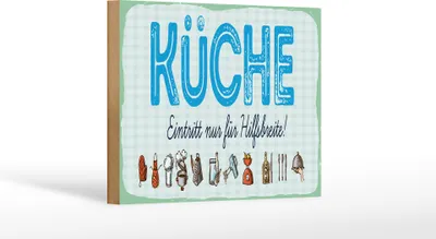 Produktbild von Holzschild  Küche Eintritt nur für Hilfsbereite blaues, 40 x 30 cm, Holzschilder Spruch Küche Kochmütze