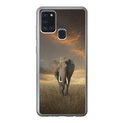 Produktbild von MuchoWow® Handyhülle Schutzhülle Hülle für Samsung Galaxy A21s Elefant - Tiere - Gras - Natur Silikon Softcase Handy Hülle - Hartschale
