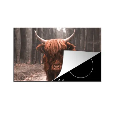 Produktbild von KitchenYeah© Herdabdeckplatte Schottischer Hochländer - Wald - Kuh - Tiere - Natur , 89x51cm, Küche Deko, Glaskeramikkochfeld Herdabdeckung, Abdeckplatte fùr Kochfeld