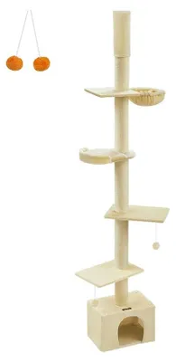 Produktbild von Deckenhoher Kratzbaum für Katzen – verstellbar von 231–291 cm – beige – 45 x 30 cm