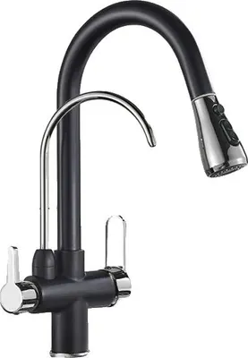 Produktbild von Küchenarmatur, langlebige Messingkonstruktion, Dual-Handle-Betrieb, Schwarz und Chrom B