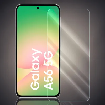 A screen protector is shown next to a smartphone displaying a colorful background and text.