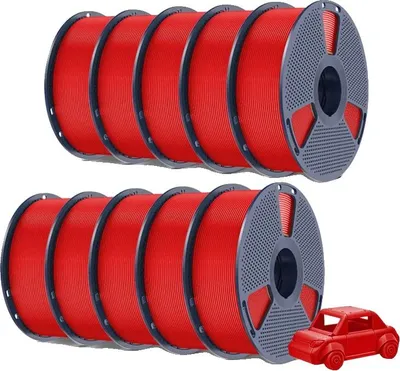 Obrázek produktu pro vlákno pro 3D tiskárny, vysoká pevnost, houževnatost, PETG červené 10 rolí