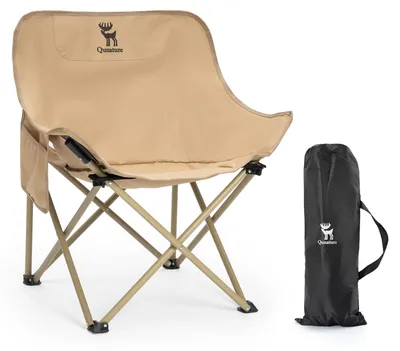 Zdjęcie produktu dla Krzesło kempingowe składane 120 kg, z kieszenią boczną i uchwytem, khaki, do kemping