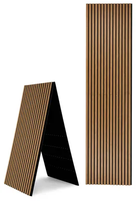 Produktbild von Ikodm Akustikpaneele Holz 240x60 cm faltbar, Holzlamellen Filz Eiche, Wandpaneel Lamellenwand Wandverkleidung Schallschutz 2 Stück