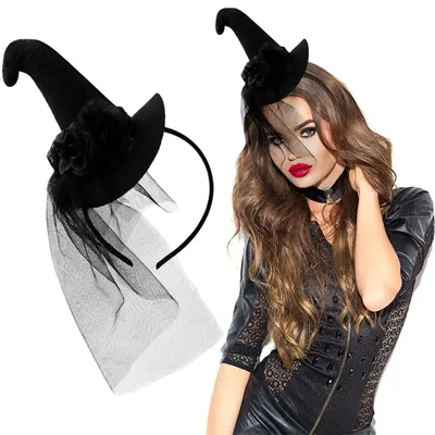 Hexenhut-Haarreif, schwarz, 1 Stück, Halloween-Kostümzubehör